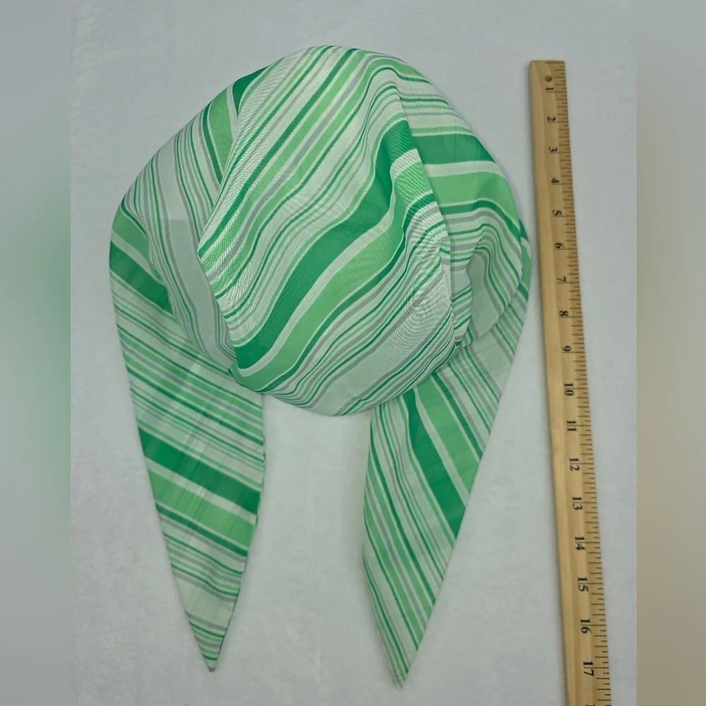 Vintage 60s Cathys Striped Green Tied Structured Head Scarf 3395-Z - Picture 4 of 12